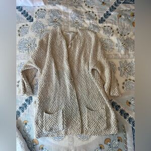 Chico's Cream Textured Knit Button-Front Cardigan